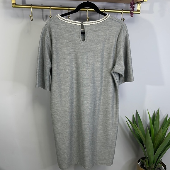 Lila Rose Womens Short Sleeves Round Neck Stretch Gray Casual Shift Dress - Picture 3 of 7